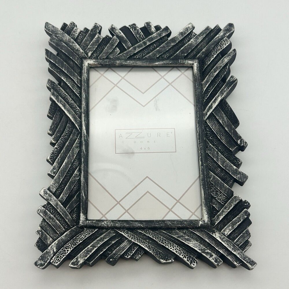 Azure Home 4x6 Decorative Picture Frame Black Silver Distressed Textured Frame